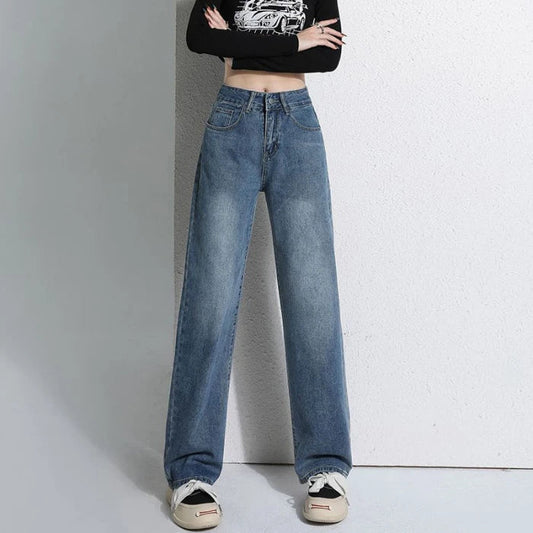 Vintage Wide-Legged Female 2025 New Explosive High-waisted Straight Loose Small Drag Jeans