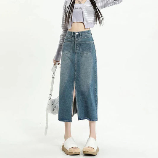 2025 New High Waisted Small Package Hip Half-Body Skirt Jeans