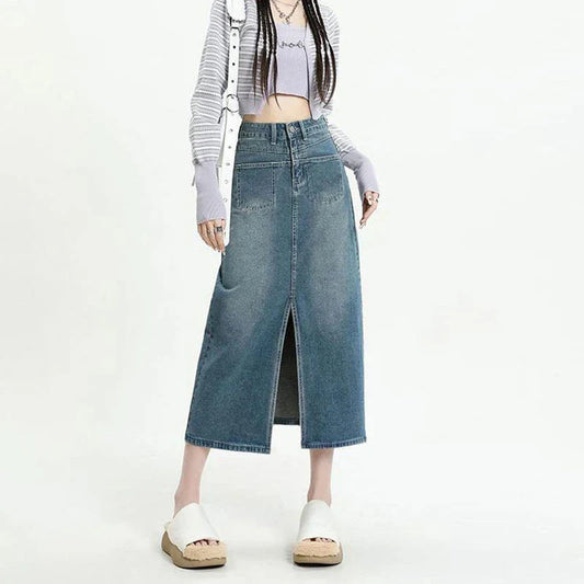2025 New High Waisted Small Package Hip Half-Body Skirt Jeans