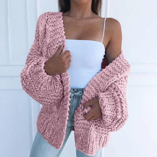 Winter Fashion Women Sweater Cardigan Warm Solid Polyester Spandex Coat
