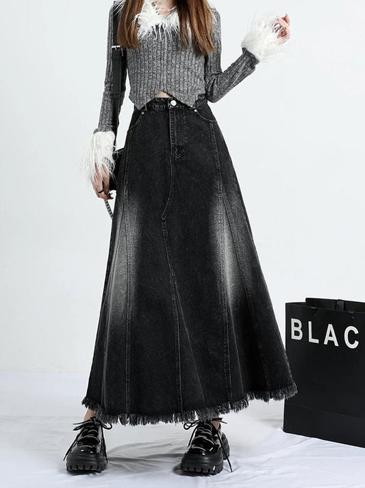 Y2k Harajuku A-Line Vintage Denim Long Skirt Bottom