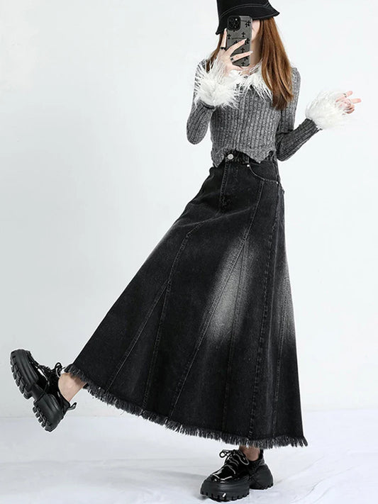 Y2k Harajuku A-Line Vintage Denim Long Skirt Bottom