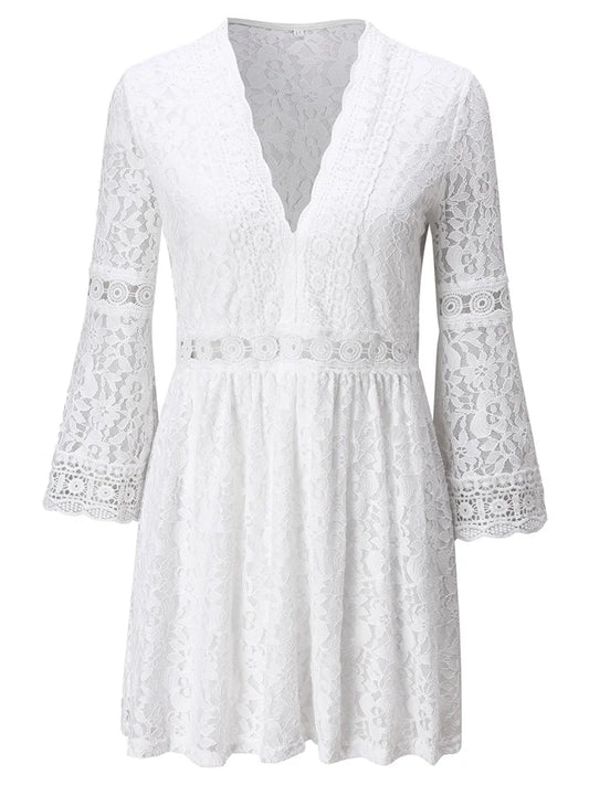 FashionSierra - Elegant Floral Lace Long Sleeve Mini Dress