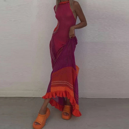 FashionSierra - 2025 Knitted Hollow Out Tassel Sexy Ruched Halter Boho Dress