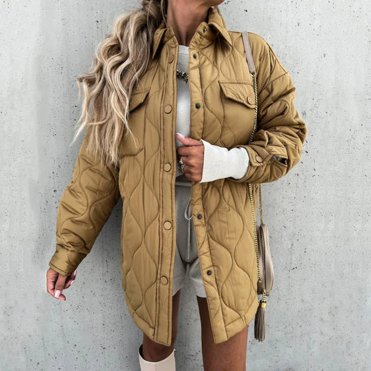 Pocket Casual Cotton Coats Woman Jackets 2025 New Loose Buttoned Thick Parkas Coat