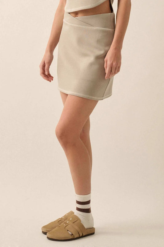 Premium Scuba Contrast-Stitch Crossover Mini Skort