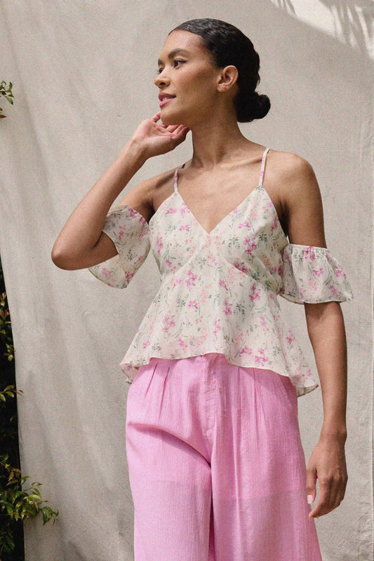 Lily Lover Floral Chiffon Cold Shoulder Cami Top