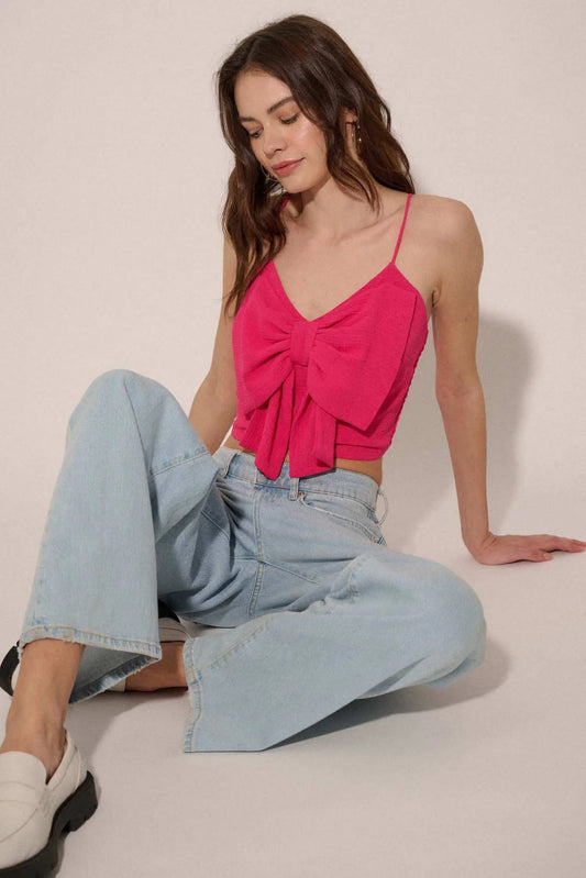 Party Girl Bow-Front Cropped Cami Top