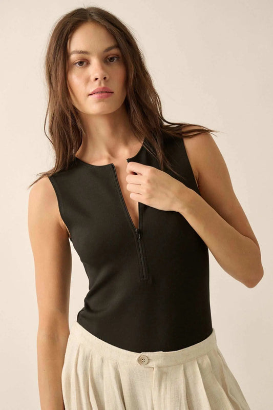 Premium Scuba Half-Zip Sleeveless Bodysuit