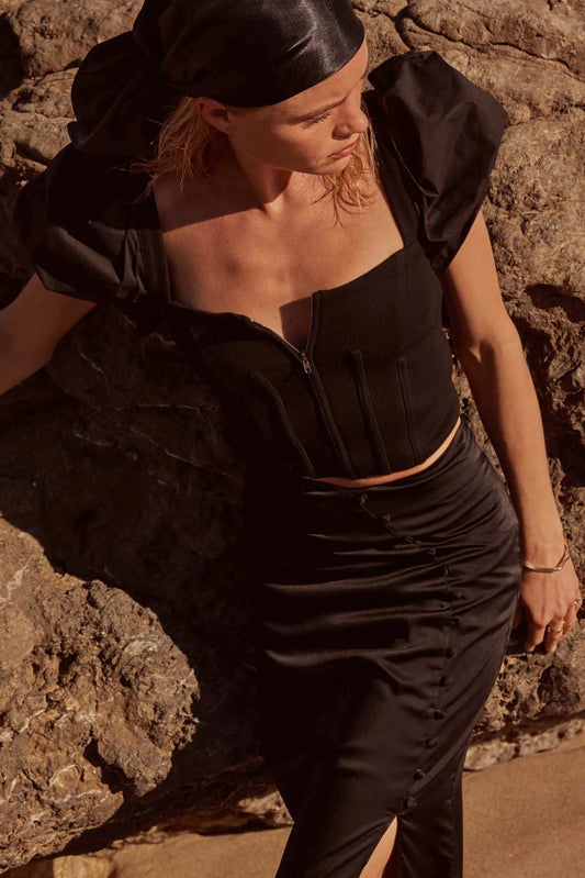 Princess Diaries Puff-Sleeve Zipped Corset Top