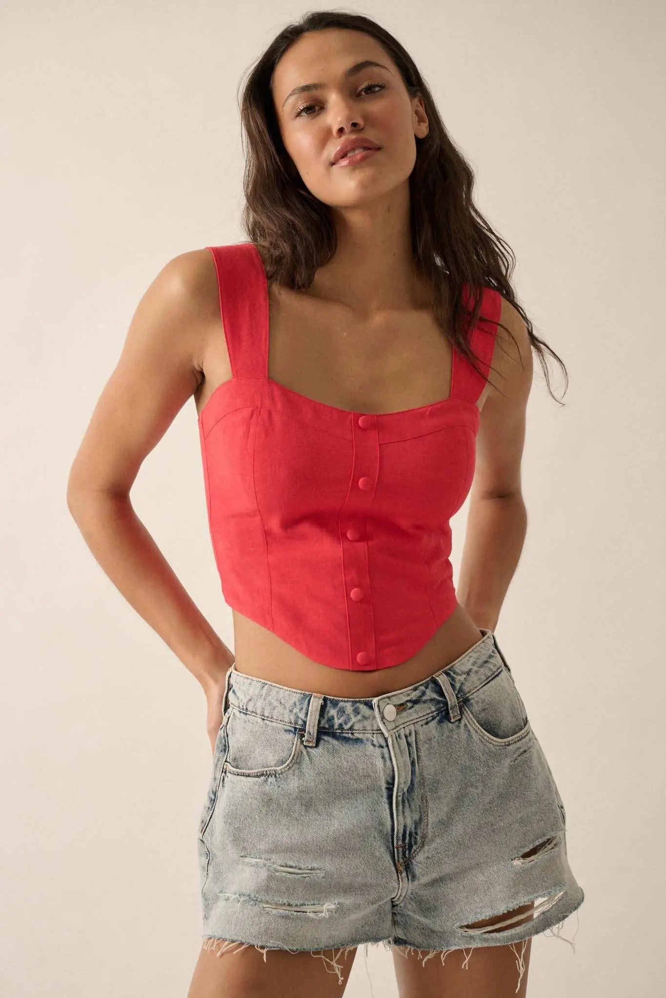 Force of Nature Linen-Blend Corset Tank Top - ShopPromesa