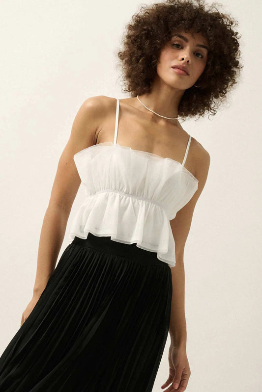 Turn Up the Volume Ruffled Tulle Cami Bodysuit - ShopPromesa