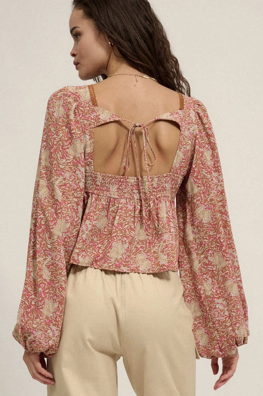 Ornate Blooms Lace-Trimmed Floral Peasant Top