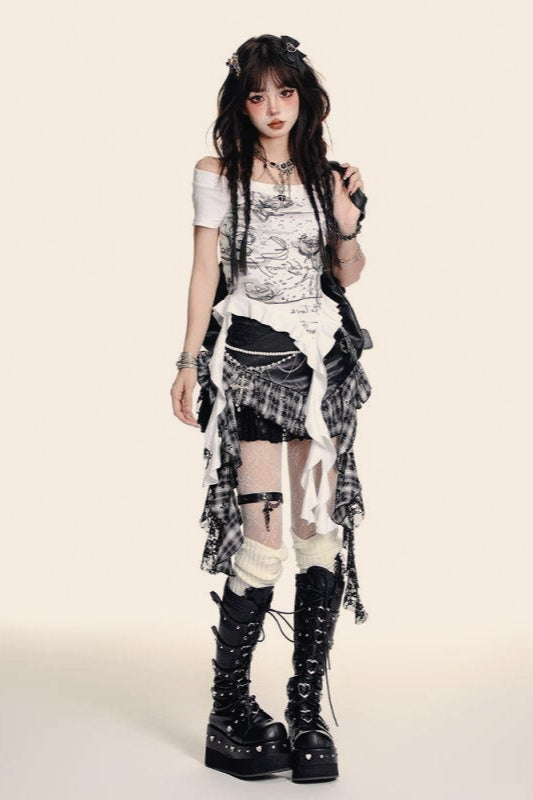 Halloween Plaid PU Mini Skirt