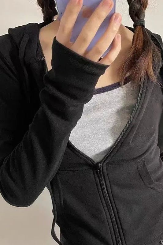 Long Sleeve Y2K Cropped Hoodie