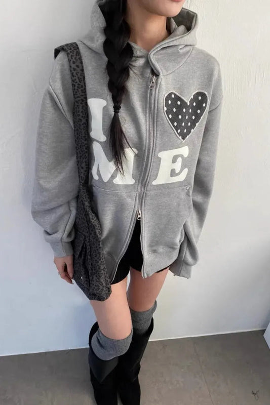 Letter Embroidery Zip Hoodie