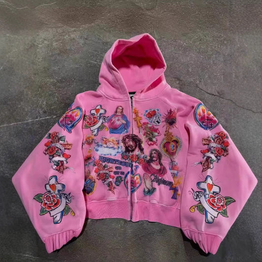 Printed Loose Rock Style Hoodie