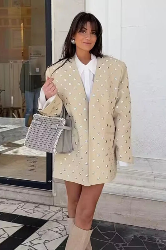 Rivet Detail Casual V-Neck Blazer