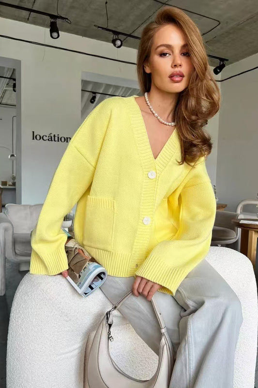 Loose Fit V Neck Cardigan Sweater