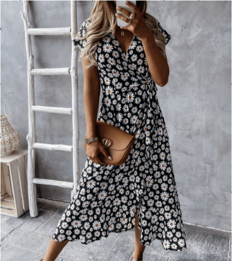 Fashion Sexy V-Neck Elastic Waist Slimming Dress - Trendha