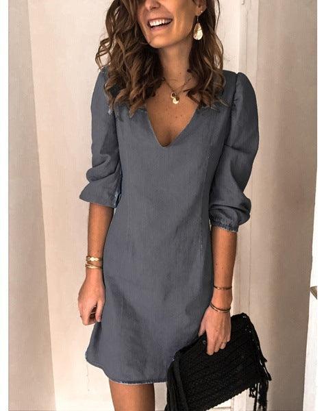 V-neck Short-sleeved Casual Loose Cotton And Linen Dress - Trendha
