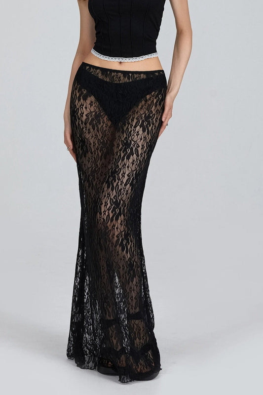 Halloween Sexy Sheer Lace Bodycon Maxi Skirt