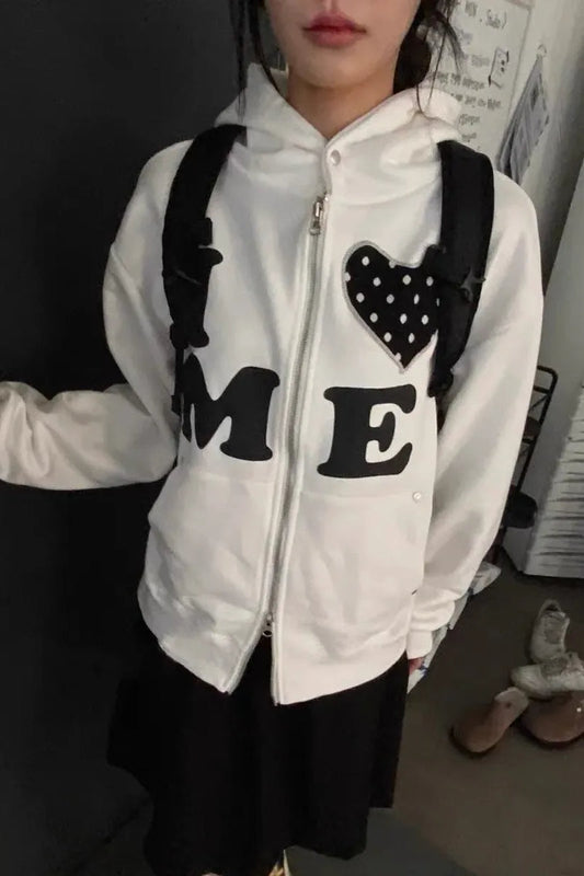 Letter Embroidery Zip Hoodie