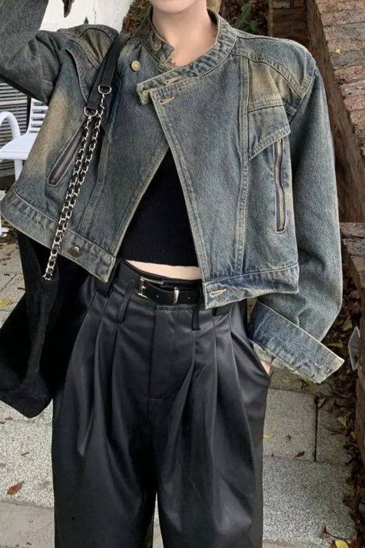 Slim Fit Denim Moto Jacket