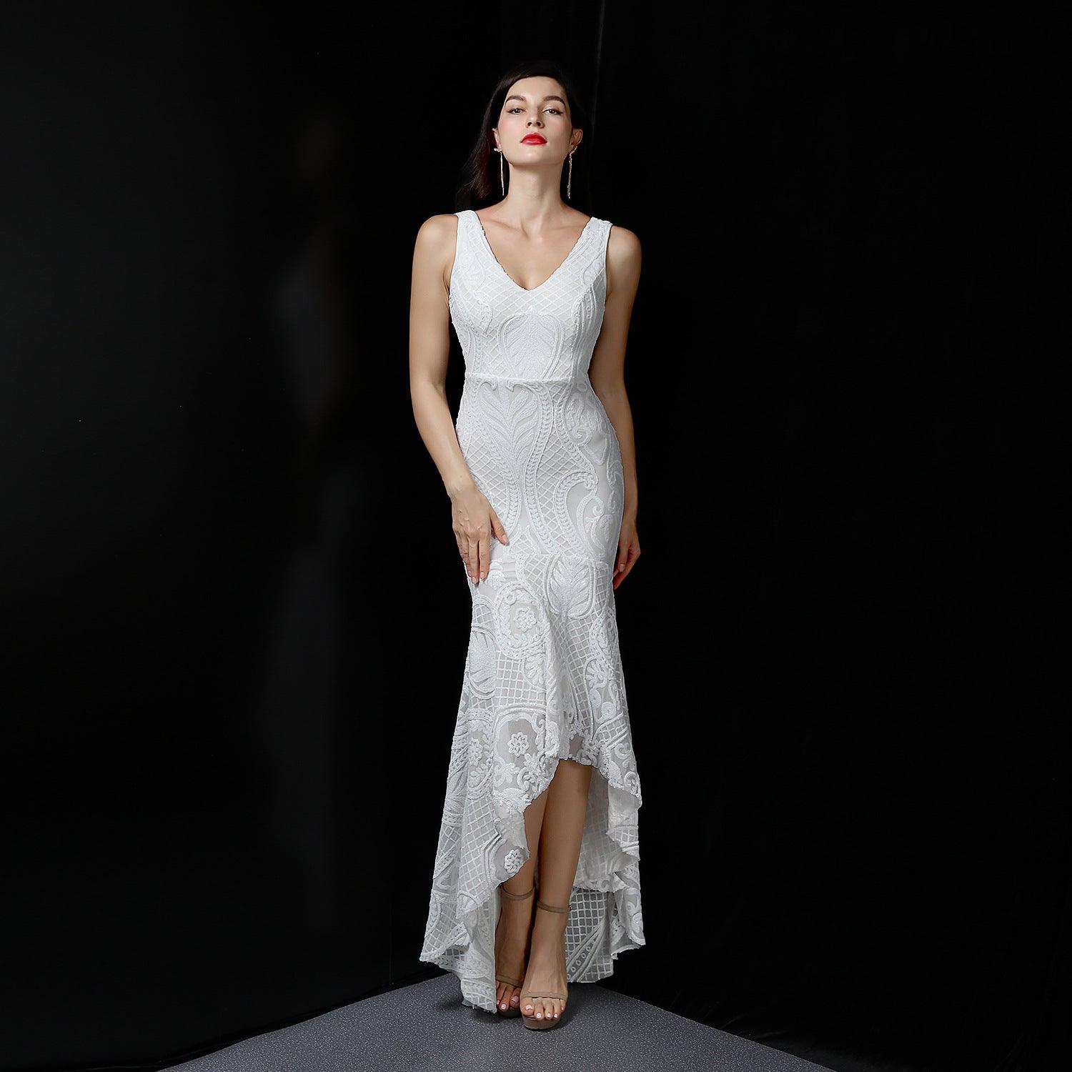 Evening Female V-neck Sexy Night Show Ladies Party Dinner Dress Host - Trendha