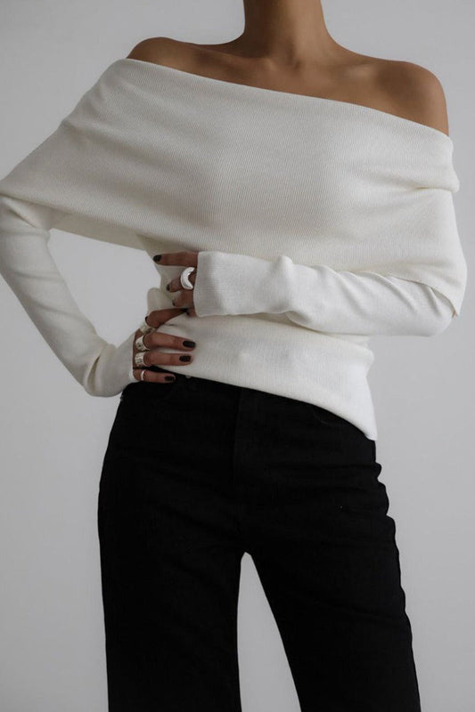 One Shoulder Fitted Knit Sweater