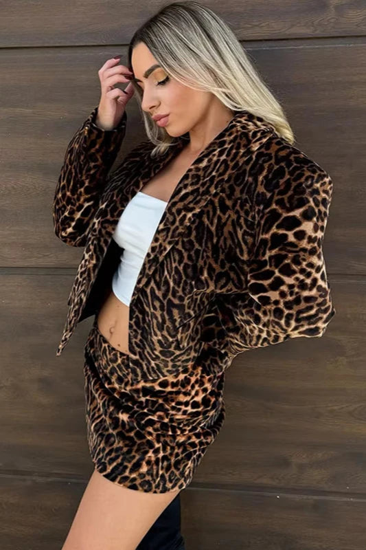 Leopard Velvet Office Blazer