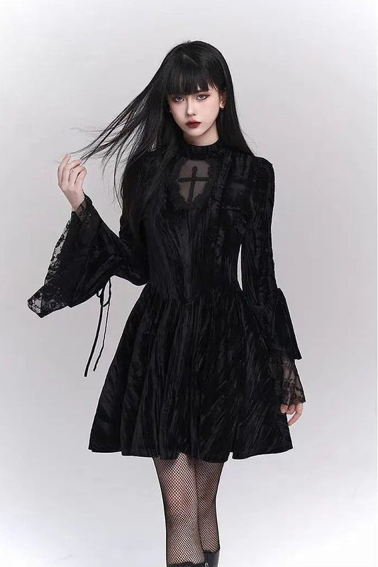 Gothic Flare Sleeve Halloween Dress