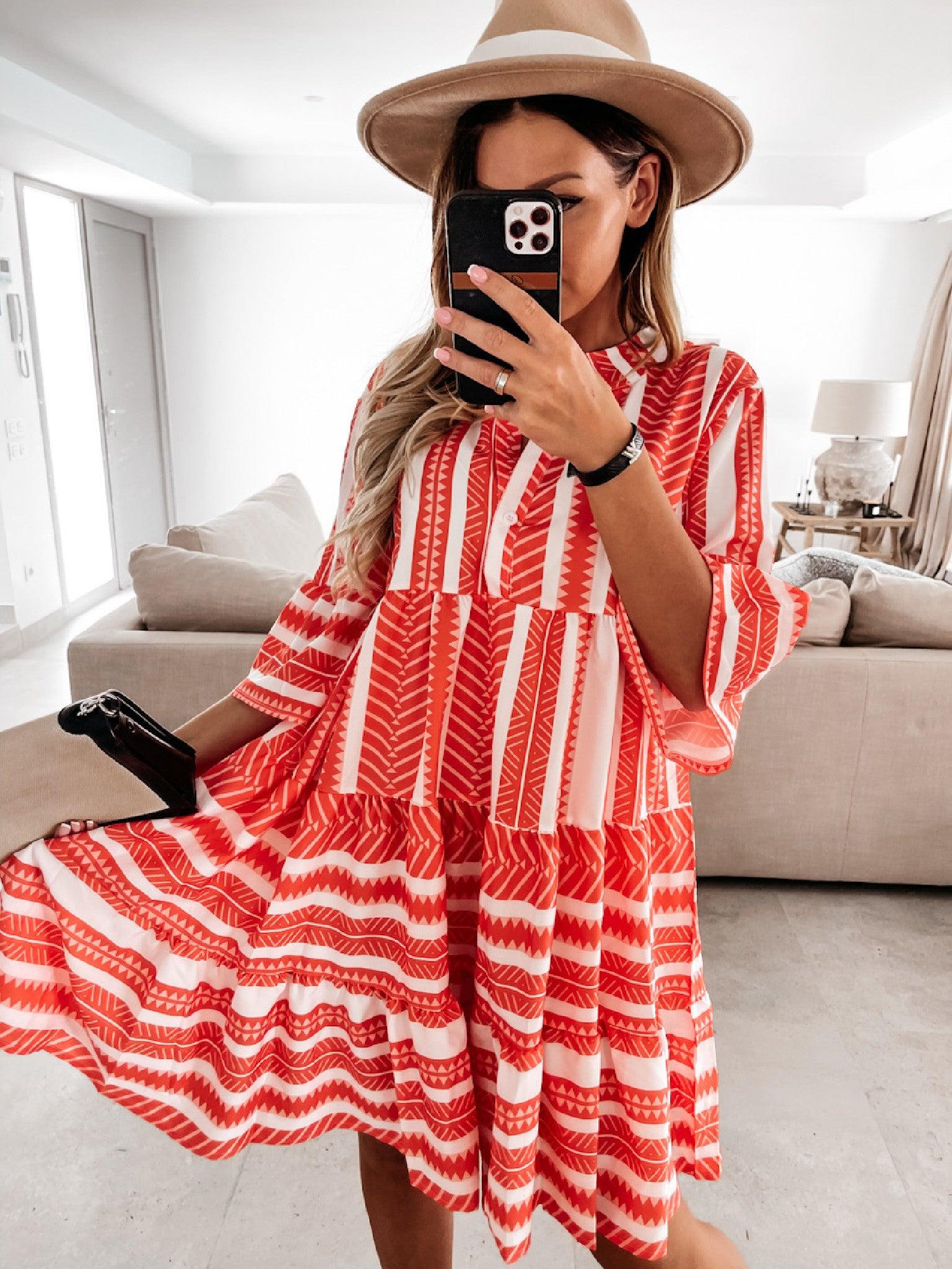 Amazon New Sexy Loose Print Dress - Trendha