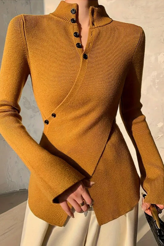 Cross Button High Neck Sweater