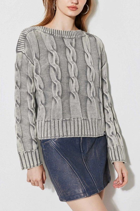 Vintage Cable Knit Off-Shoulder Sweater