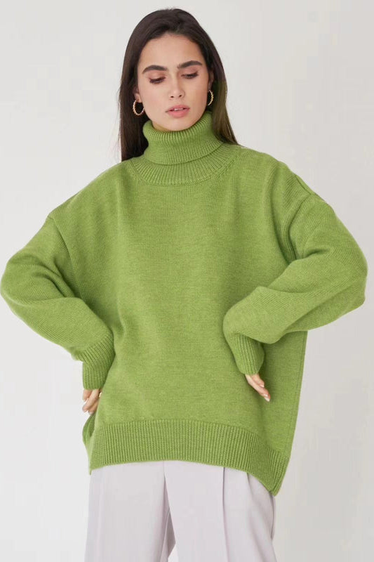 Ribbed High Neck Casual Sweater