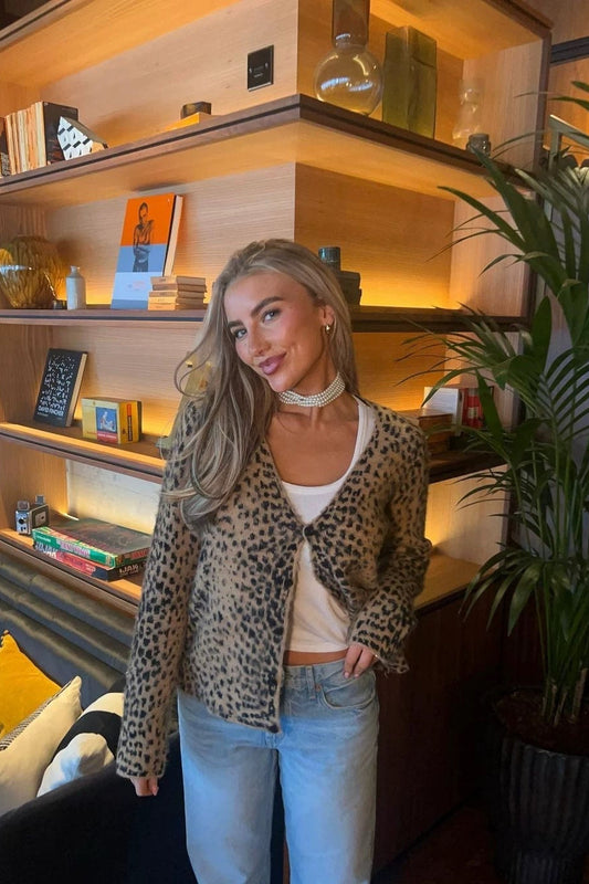 Vintage Leopard Print V Neck Sweater