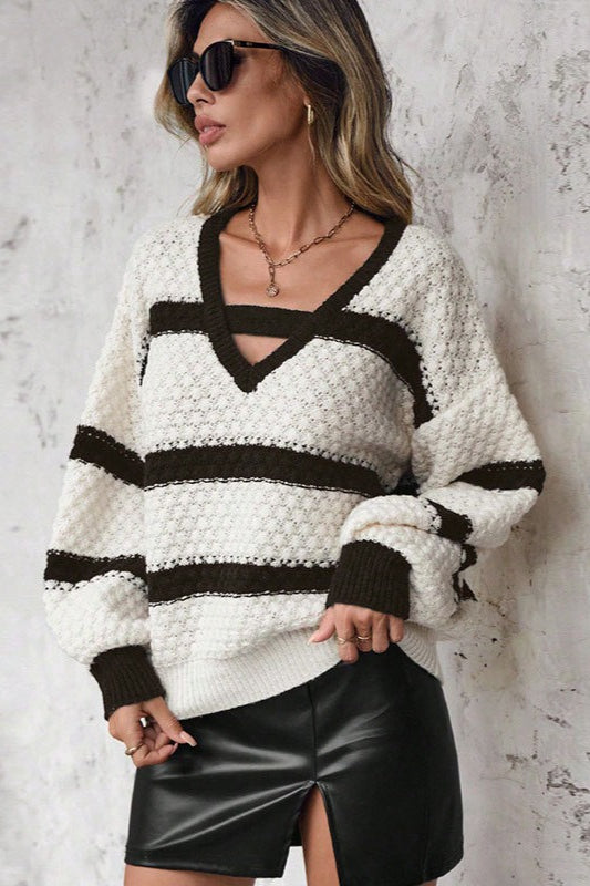 Bell Sleeve Color Block Knit Sweater