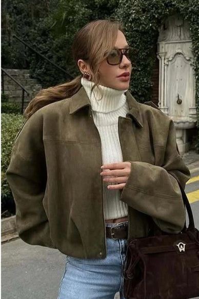 Oversized Suede Bomber Jacket