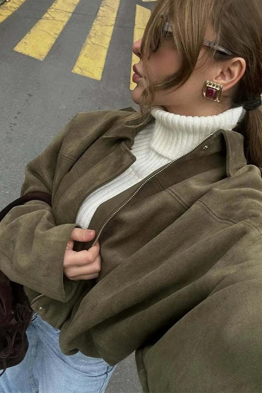 Oversized Suede Bomber Jacket