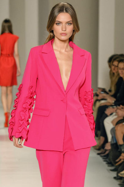 Ruffled Notched Long Sleeve Blazer