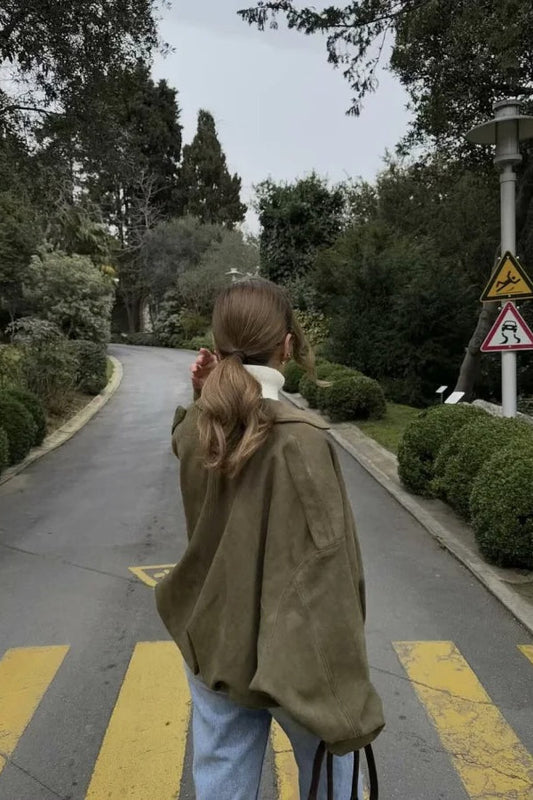 Suede Lapel Bomber Jacket