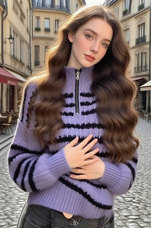 Loose Fit Striped Polo Sweater