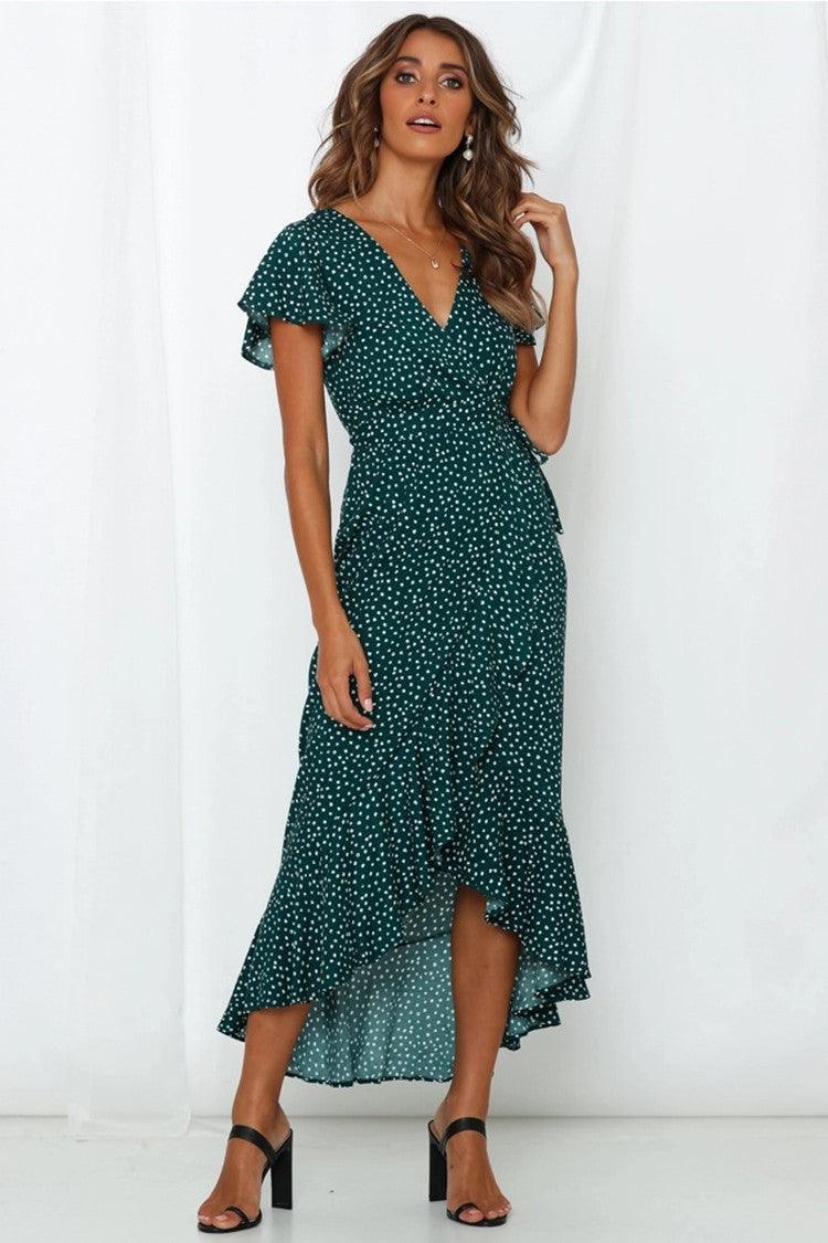 Trendy V-neck Short-Sleeved Lace Dress: Embrace European and American Fashion - Trendha