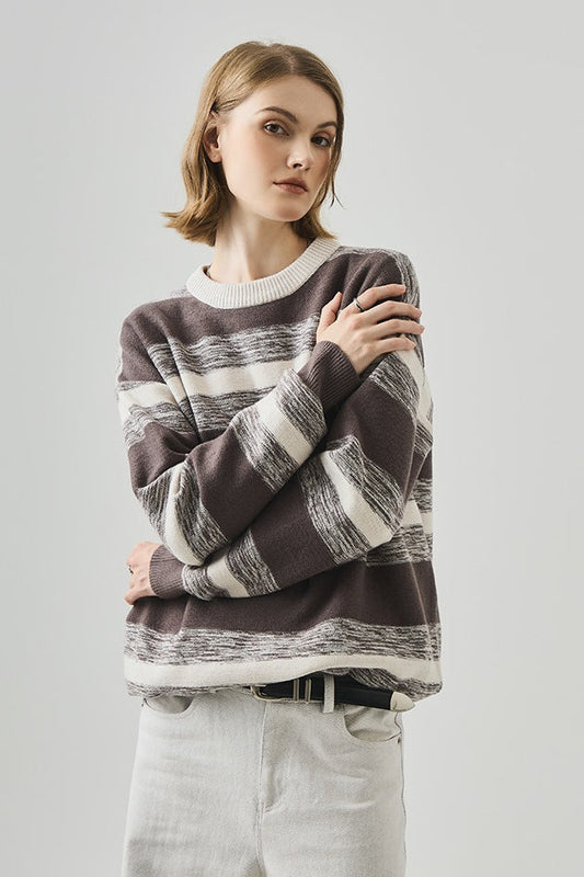 Loose Fit Round Neck Striped Sweater