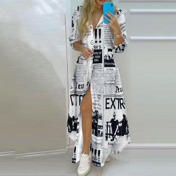 Button Fashion Print Long Sleeve Shirt Sexy Dress Women - Trendha