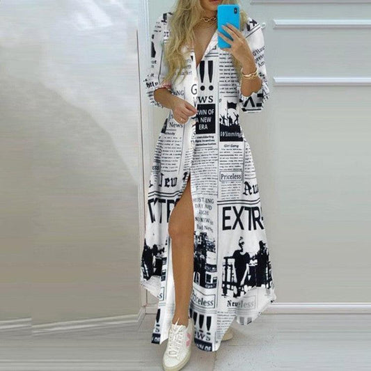 Button Fashion Print Long Sleeve Shirt Sexy Dress Women - Trendha