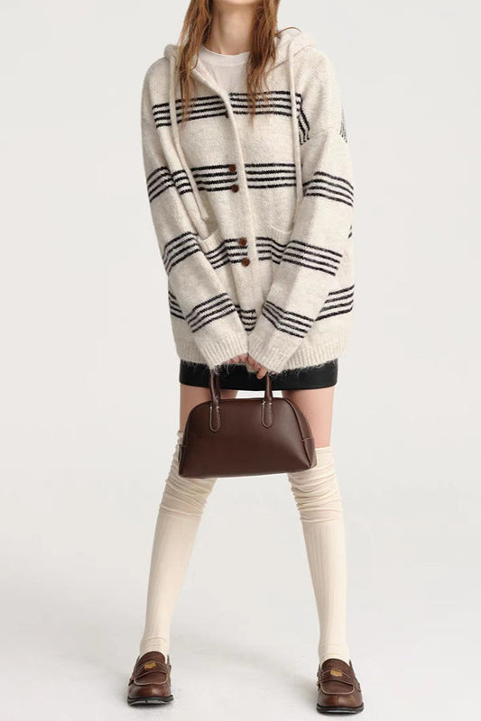 Colorblock Striped Hooded Sweater