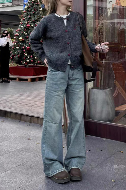 Vintage Loose Fit Round Neck Knit Sweater