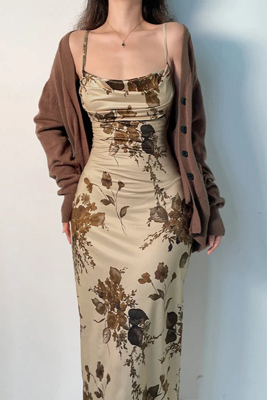 Elegant Retro Sleeveless Floral Dress